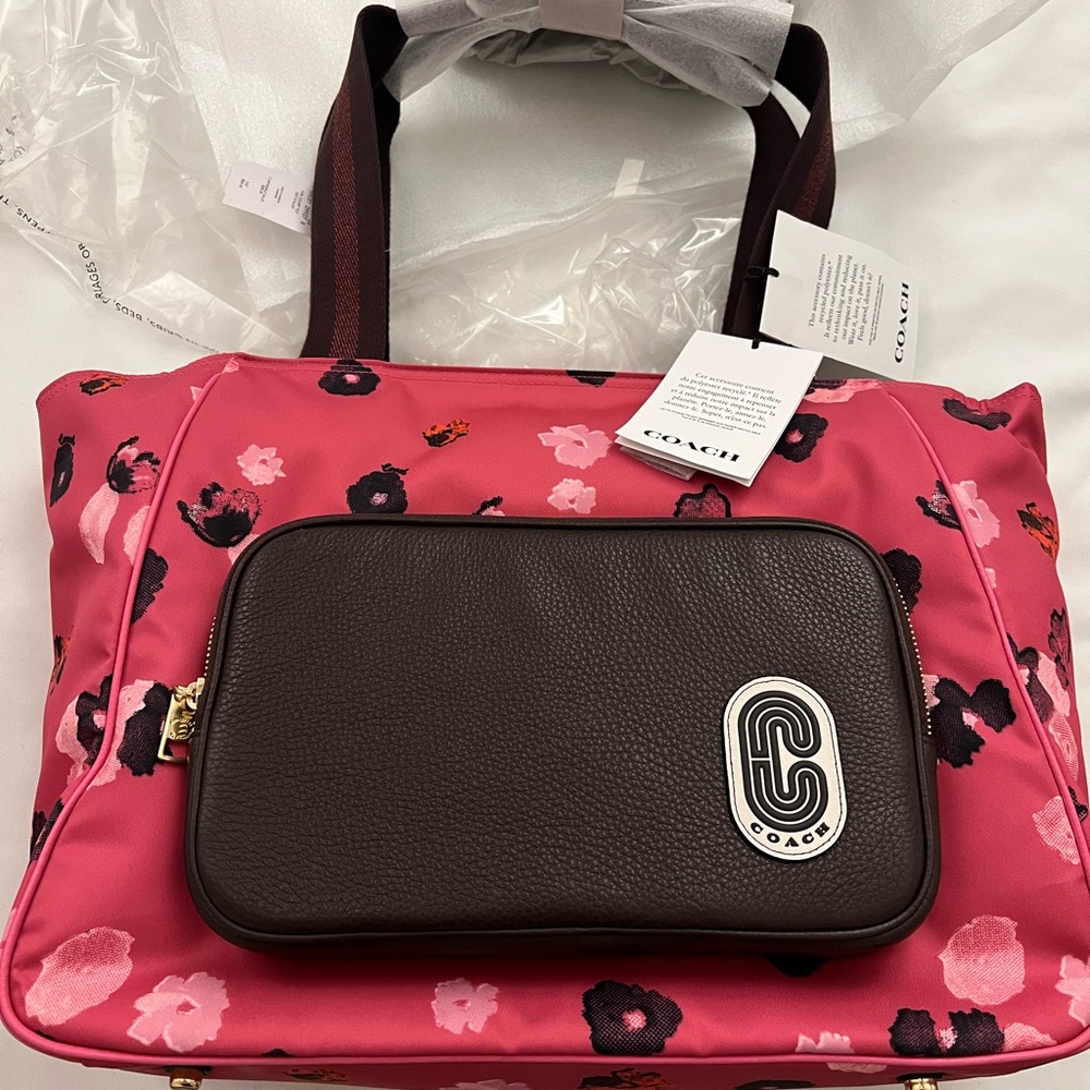 Coach Court Tote Pink and Brown Floral Tote Bag NWT